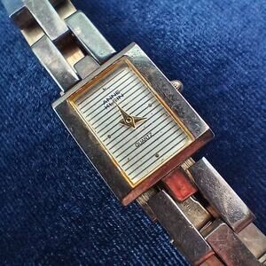 Anne Klein Quartz Watch Bracelet Brushed Silver Tone Band squares needs battery